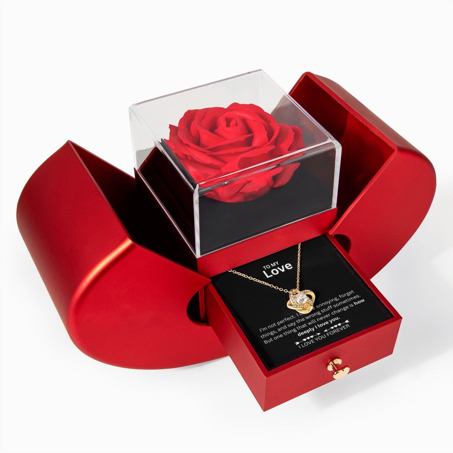 To My Love Necklace with Eternity Flower Red Rose Gift Box Set for Mother's Day,  anniversary gift, wife and girlfriend birthday gifts.