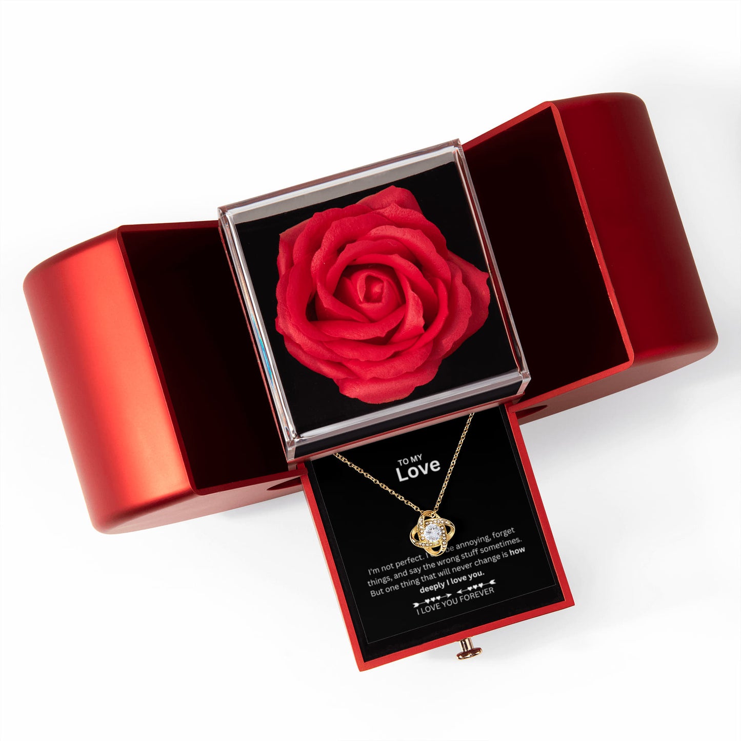 To My Love Necklace with Eternity Flower Red Rose Gift Box Set for Mother's Day,  anniversary gift, wife and girlfriend birthday gifts.
